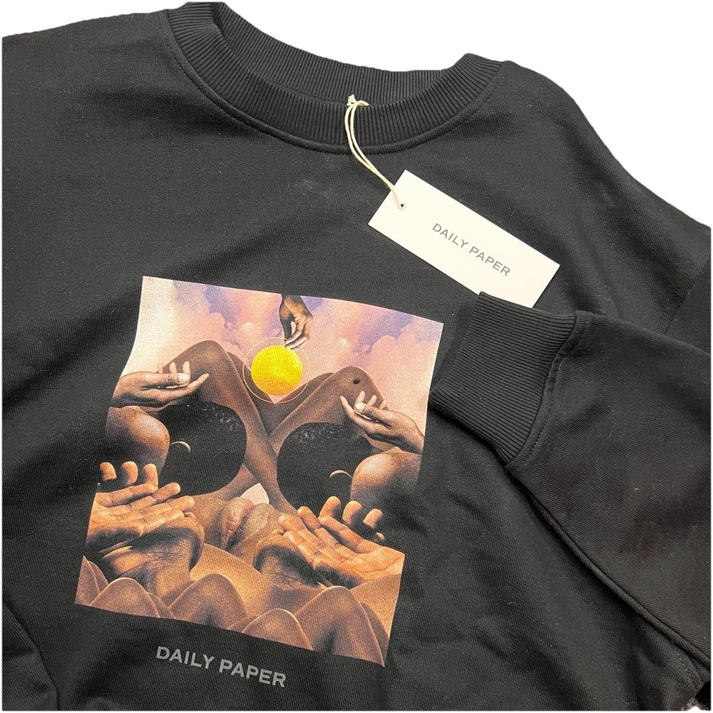 Daily Paper Mens Terry Sweatshirt Crew Neck Black Small Oversized Landscape‎ New